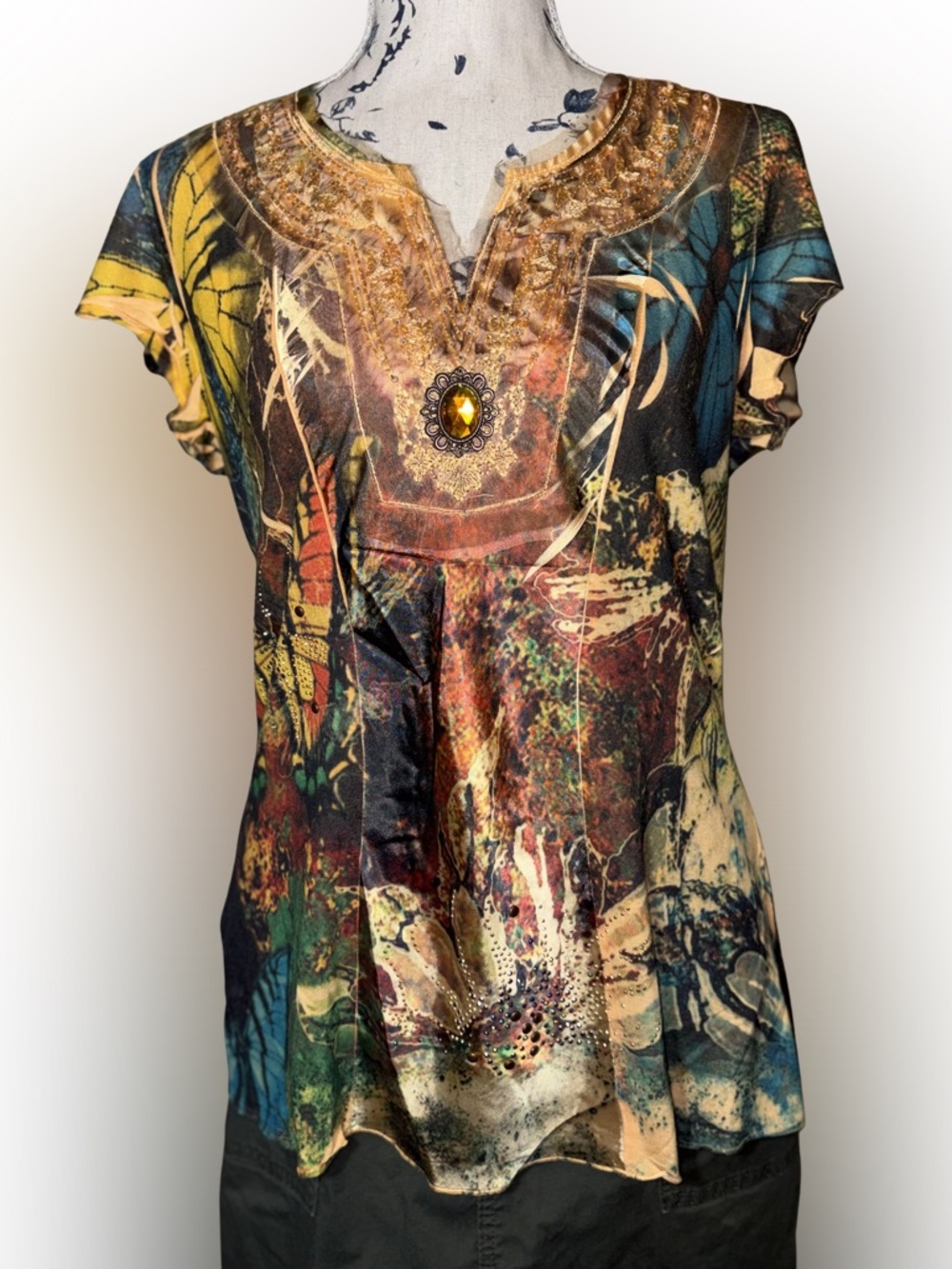 Vintage Y2K New Directions Fairy Grunge Butterfly Tee Jeweled Embellished S